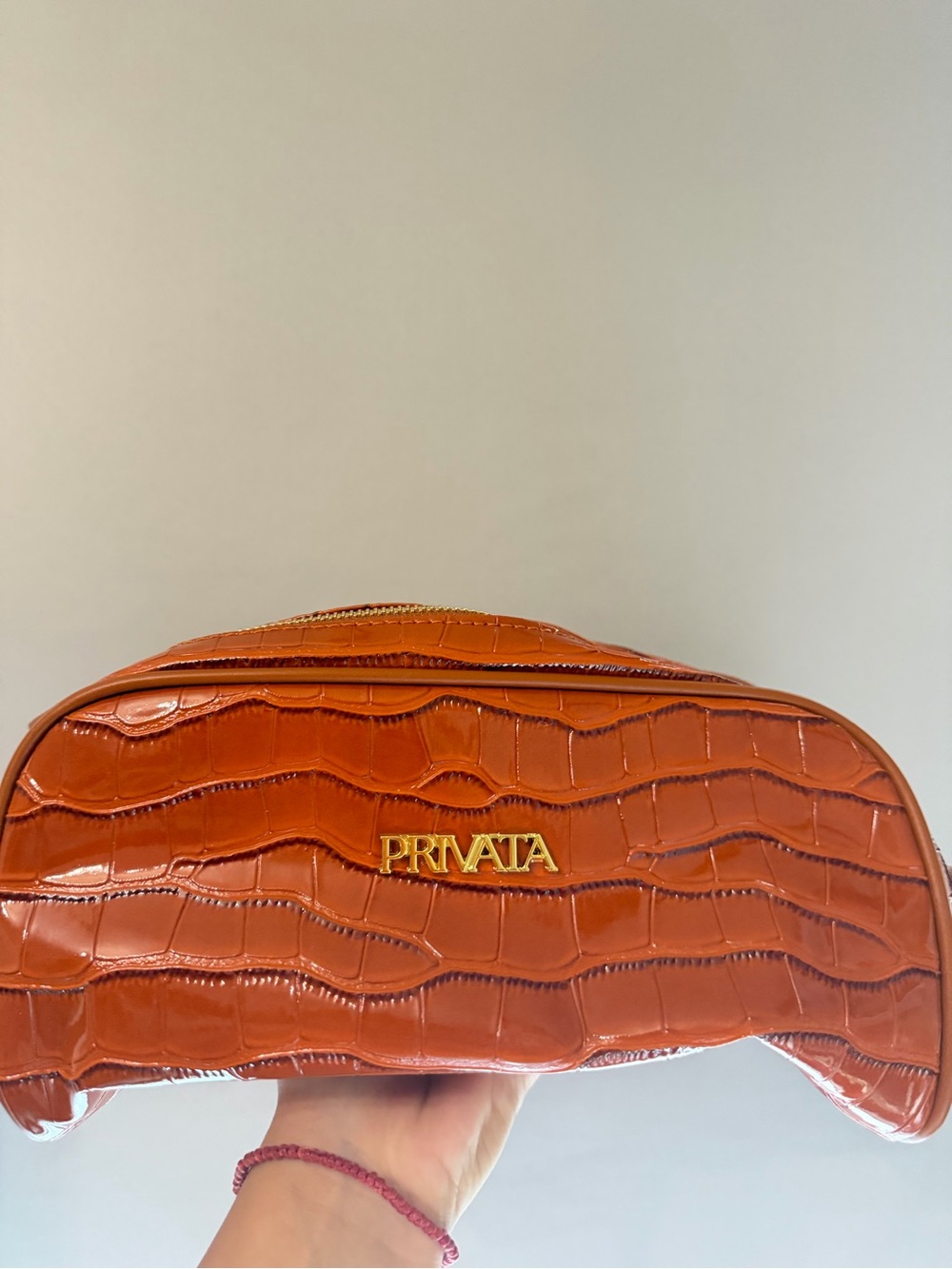 Privata Croc-Embossed Orange Cosmetic Case